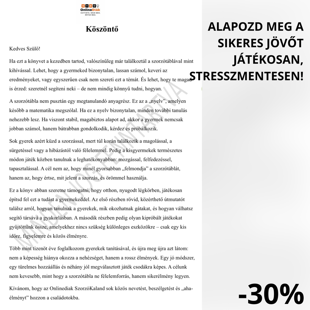 📘 SzorzóKaland – Stresszmentes szorzótáblatanulás otthon